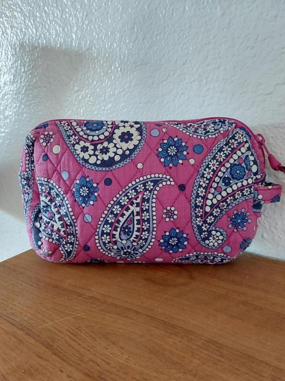 Vera Bradley Quilted Cosmetic Bag Boysenberry Paisley Pink Blue Makeup Case Pouc